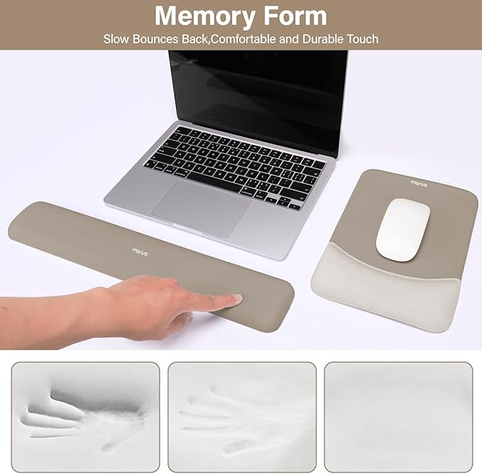 MOSISO Wrist Rest Support for Mouse Pad&Keyboard Set, Rectangular Ergonomic Mousepad Non-Slip Base Home/Office Pain Relief&Easy Typing Pad with Neoprene Cloth&Raised Silicone Lining, Bronze Brown