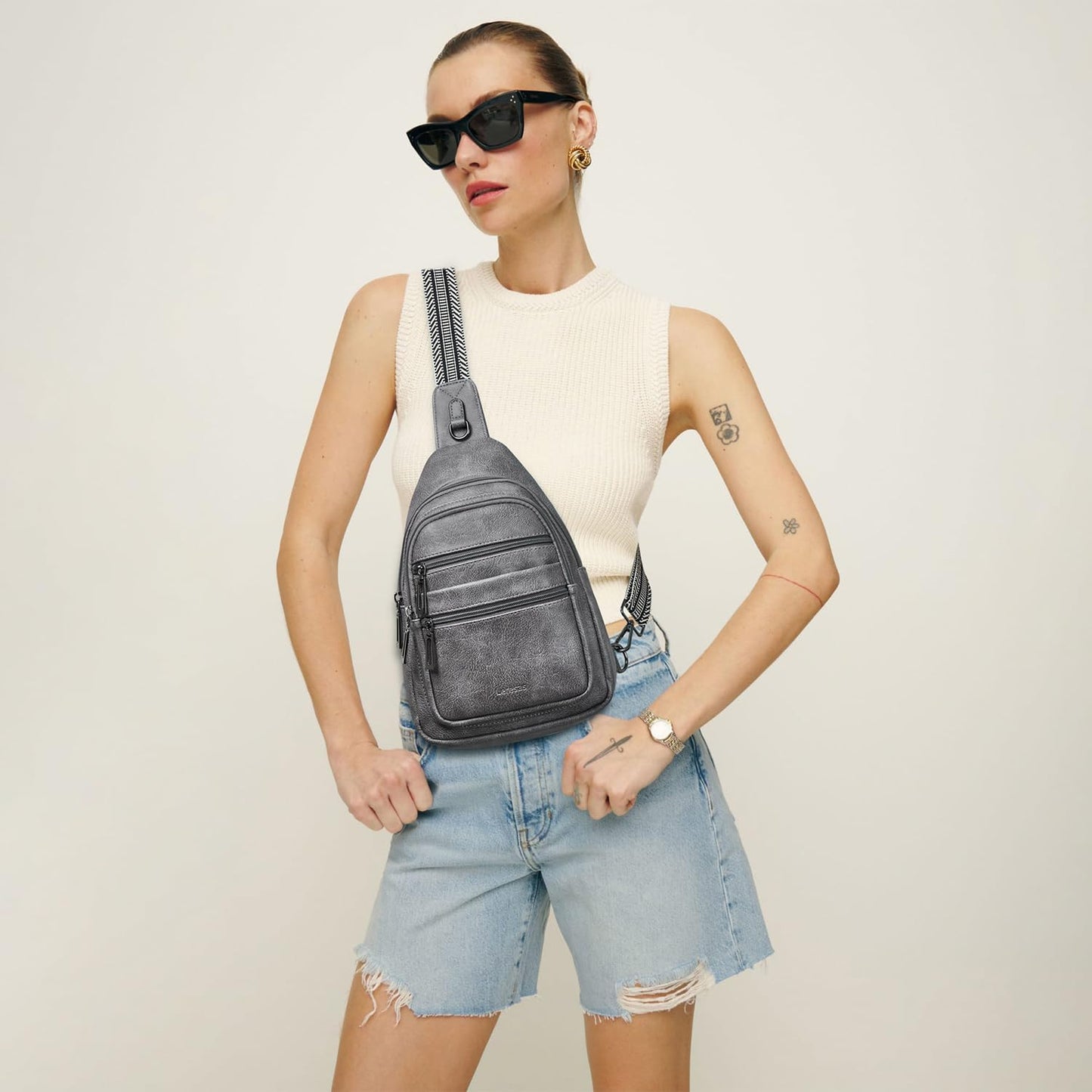 Sling Bag for Women Crossbody Bags Sling Purse Cross Body Backpack Vegan Leather Over Shoulder Bag Travel Dark Grey
