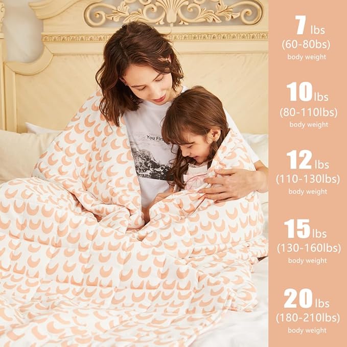 ZonLi Weighted Blanket for Adults (100% Cotton, 60"x80", 17lbs, Pink Moon) Queen Size High Breathability Cooling Heavy Blanket, Soft Material with Premium Glass Beads, All-Season, Easy Care