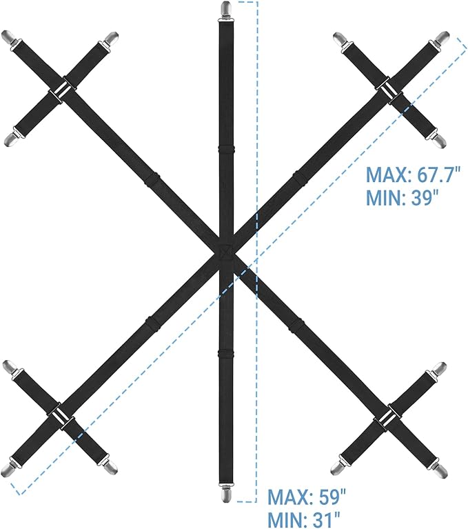 Mkono Bed Sheet Straps Fitted Sheet Clips Holder Keep Sheets Firm & Tight 6 Way Cross 14 Clips Sheet Suspenders for King Queen Twin Bed Round Square Mattresses Dorm Room Essentials, Black