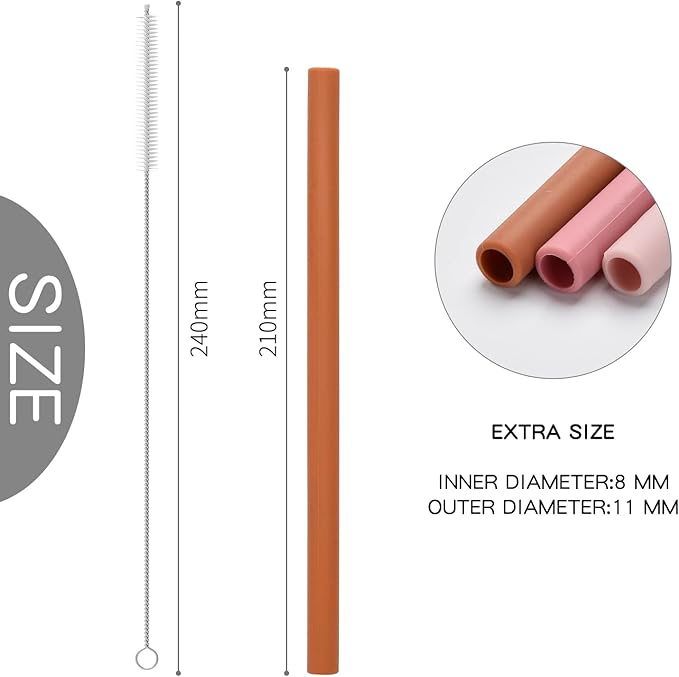 Silicone Straws Reusable – 18 Pack Extra Long Food Grade Rubber Straws with Cleaning Brush, Soft Flexible Silicone Reusable Straw for Smoothies, Coffee & 20oz 30oz Tumblers (Light Blue)