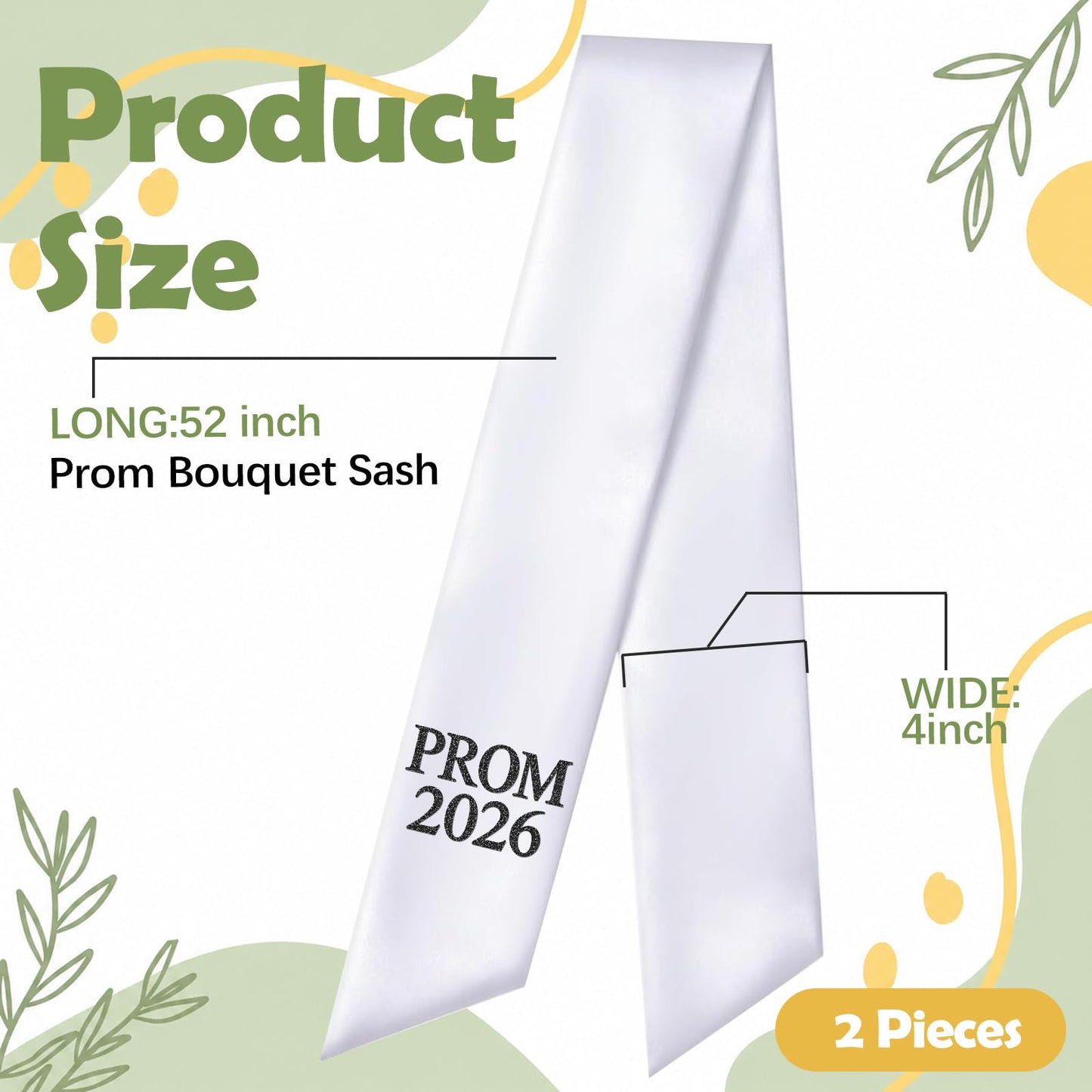 2 Pieces Prom Bouquet Sash Bouquet Ribbon 4 x 52 Inch Satin Plain White Flower Bouquet Sash with Letters for Prom 2026 Graduation Party Supplies (Black)