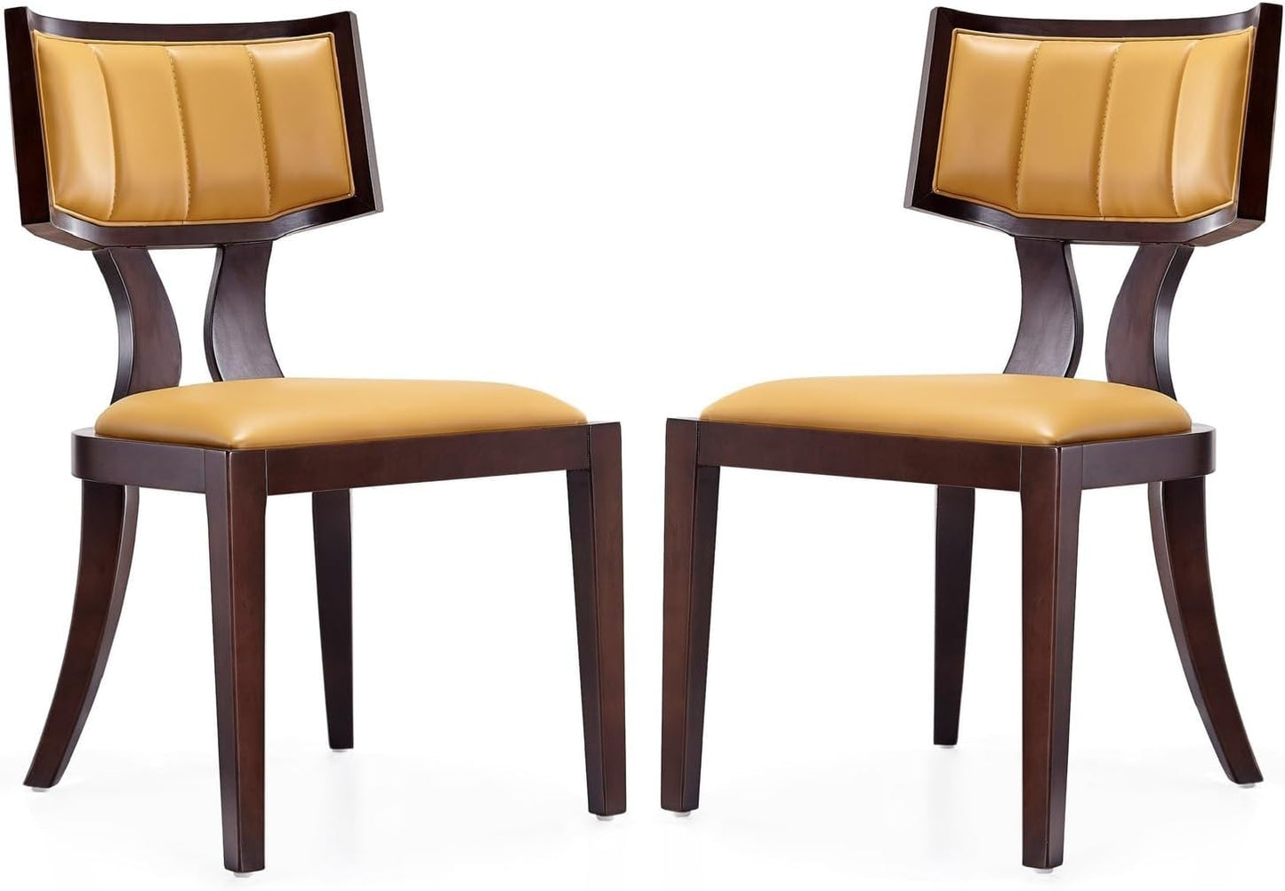 Manhattan Comfort Pulitzer Faux Leather Dining Chairs Set of 2, Solid Beech Wood with Walnut Finish, Iconic Greek Design, Fully Assembled Accent Kitchen Furniture, Camel