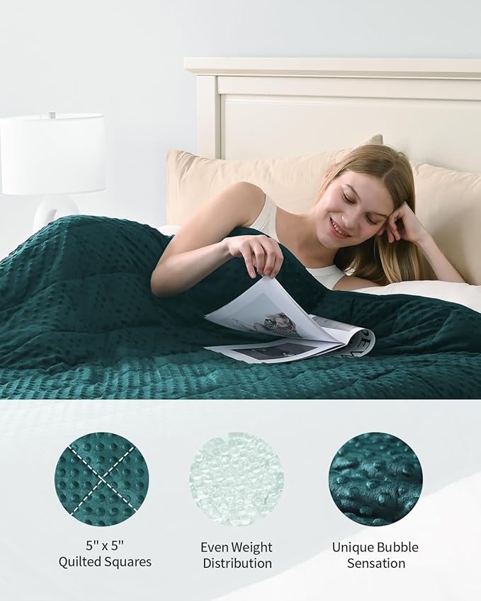 Mr. Sandman Weighted Blanket for Adults Queen Size 20 lbs, Soft Cooling Heavy Minky Blanket for Sleep, Washable Throw Blanket with Glass Beads, 60 x 80 Inches, Dark Green