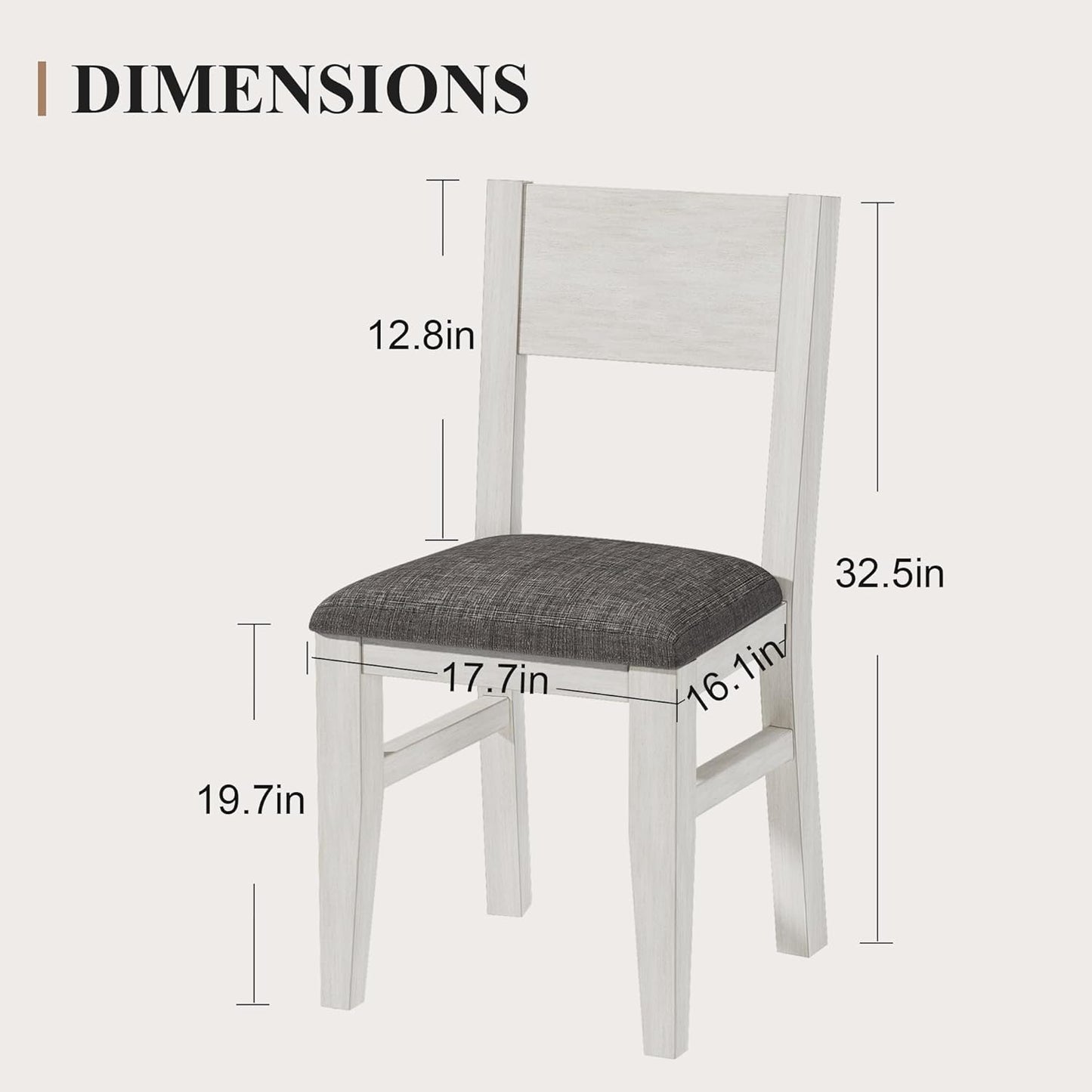 Solid Wood Dining Chairs Set of 2, Farmhouse Kitchen Chairs with Upholstered Cushion, Easy Assembly for Dining Room, Kitchen, Washed Gray