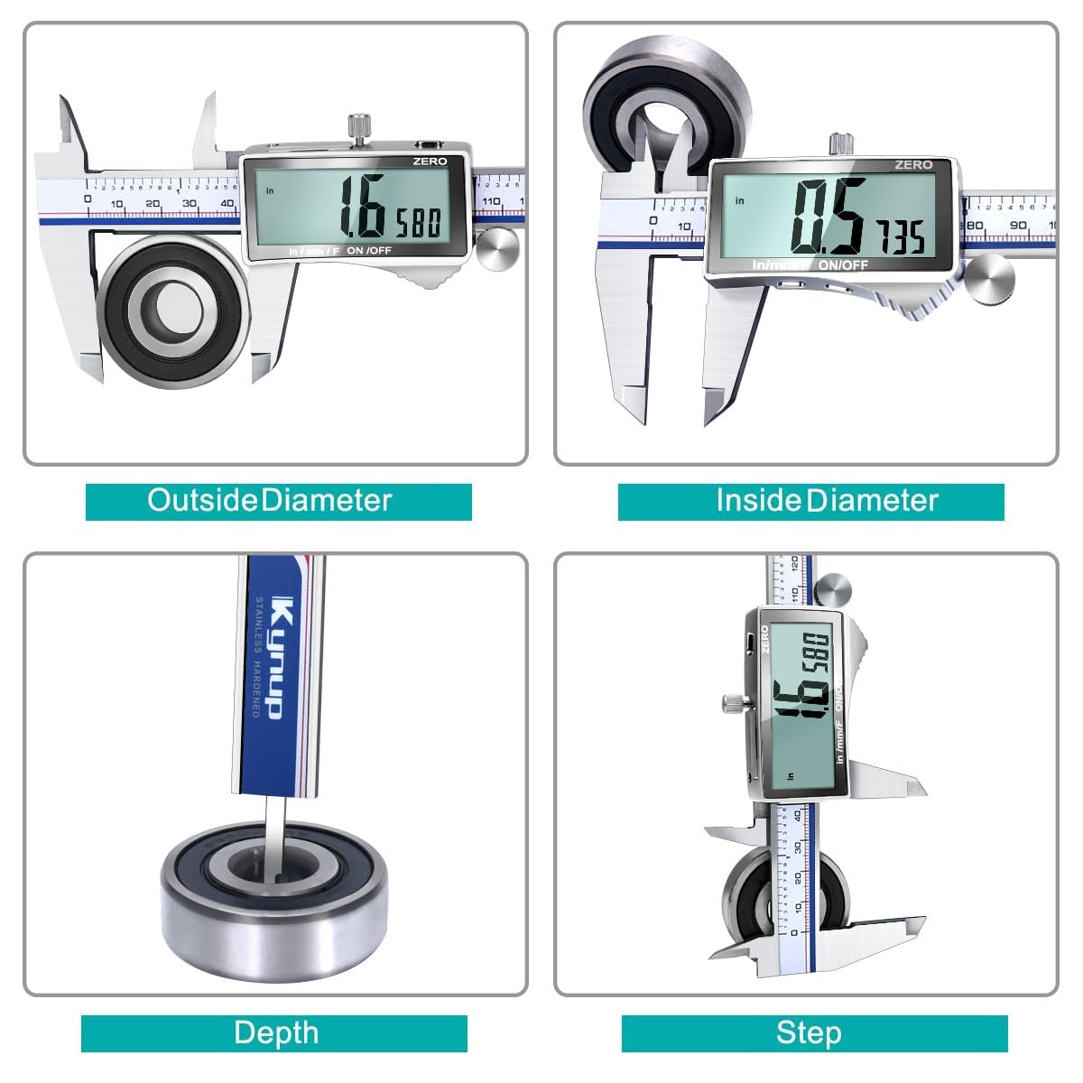 Kynup Digital Caliper Measuring Tool, Vernier Dial Caliper Digital Outside Micrometer, 6 Inch Caliper DIY Tool, Stainless Steel, Large Screen, Splash Proof, Inch Metric Fraction Switch