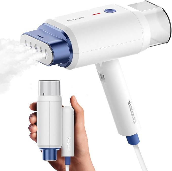Newbealer Steamer for Clothes, 1200W Travel Steamer with Horizontal & Vertical Steaming, 2 Steam Levels, Dry Ironing, Foldable, 1.5lbs Lightly, 180ml Handheld Fabric Wrinkle Remover (120V Only)