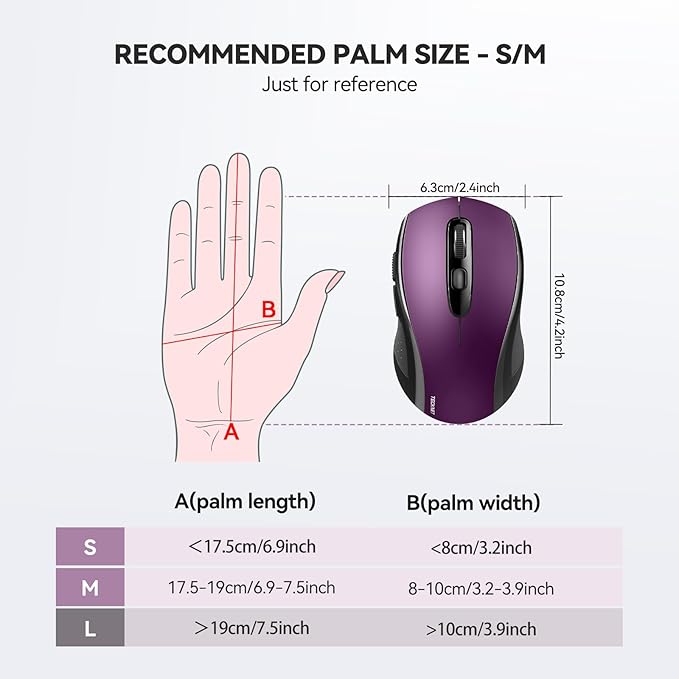 TECKNET Bluetooth Mouse, 4000DPI Wireless Mice for Laptop 2-in-1(BT 5.0/3.0+2.4Ghz) Computer Portable PC Mouse Wireless with USB Receiver for Mac (USB-A/C+Bluetooth, Purple)