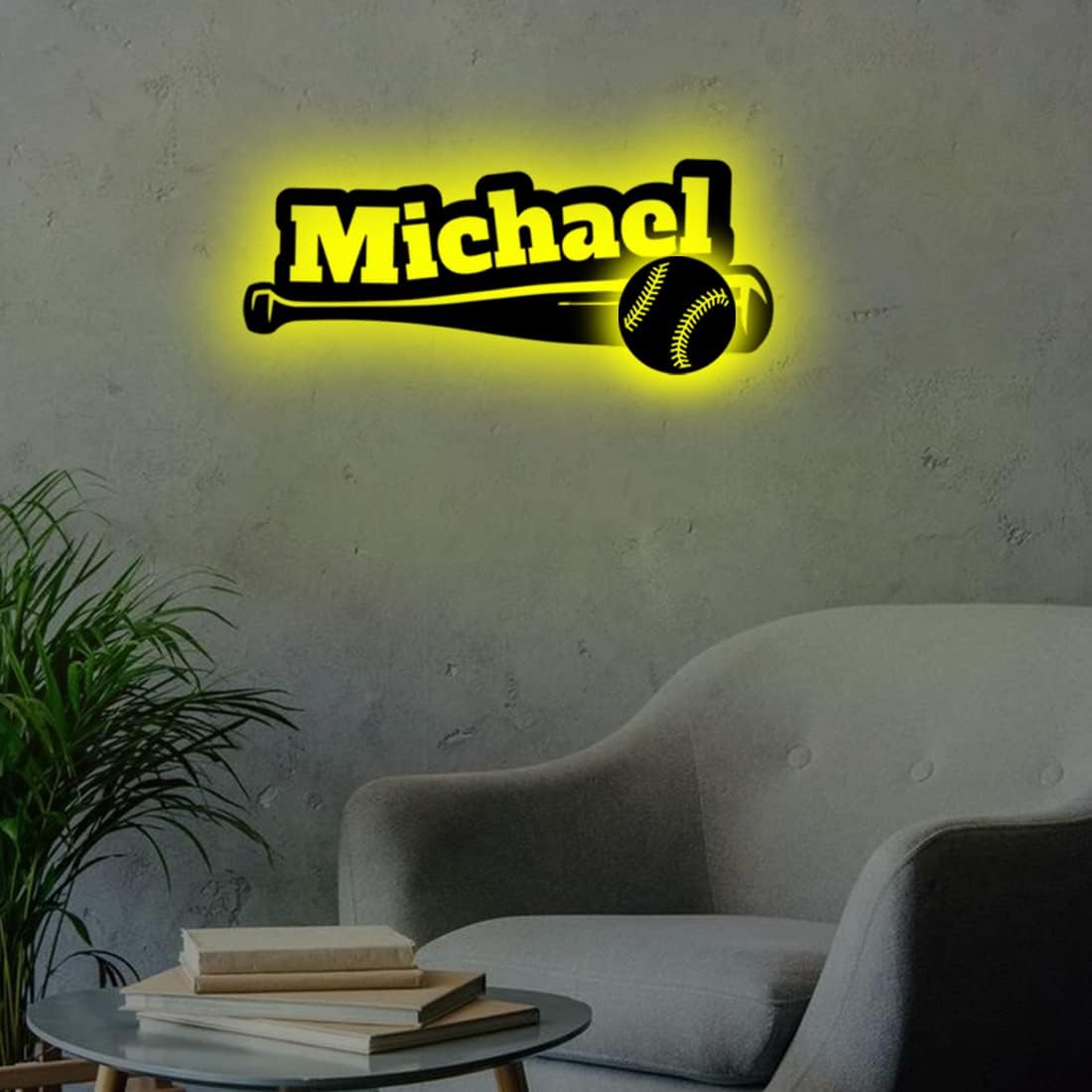 Personalized Name 7 Colors Baseball lamp Custom Baseball Wall Art Night Light LED Name Sign Gift for Men Baseball Lover