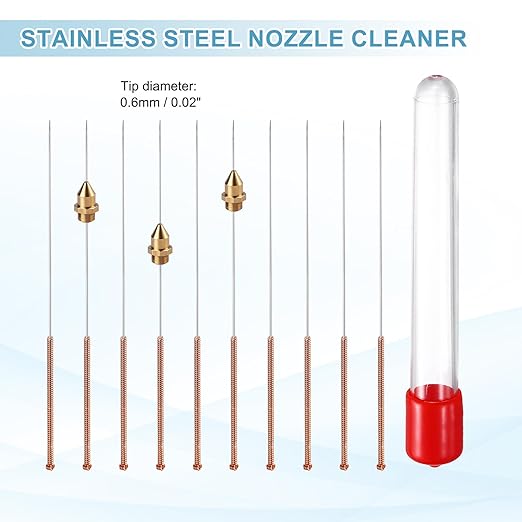 MECCANIXITY 10Pcs 3D Printer Nozzle Cleaning Kit Precision 0.6mm Stainless Steel Cleaner Needles for 3D Printer Clog Removal, Maintenance