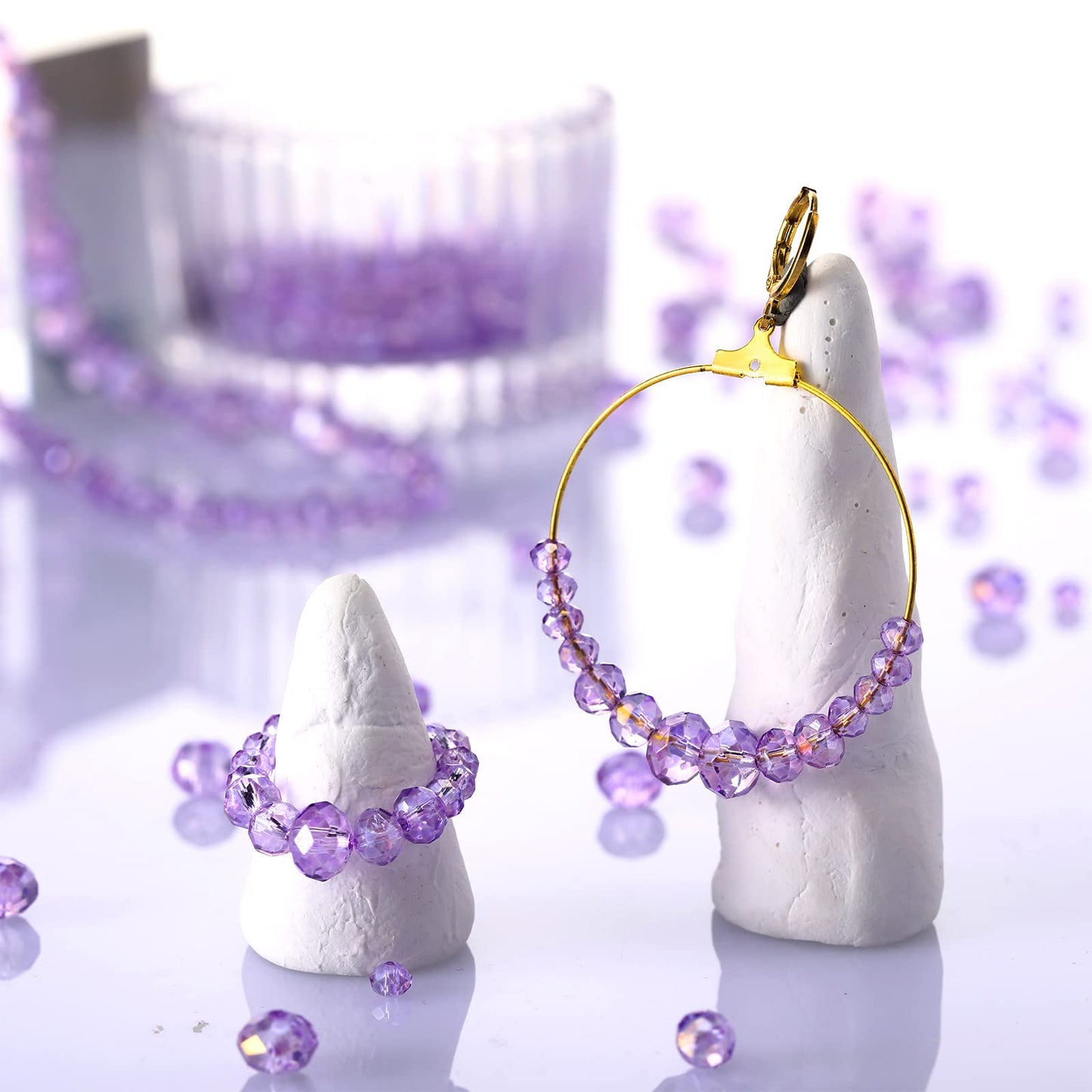WILLBOND 600 Pcs Crystal Glass Beads for Jewelry Making Bulk Suncatcher Faceted Rondelle Loose Gemstone for Valentine's Day, Irish Holiday, Easter Bracelet DIY Crafts 8mm, 6mm, 4mm(Purple)