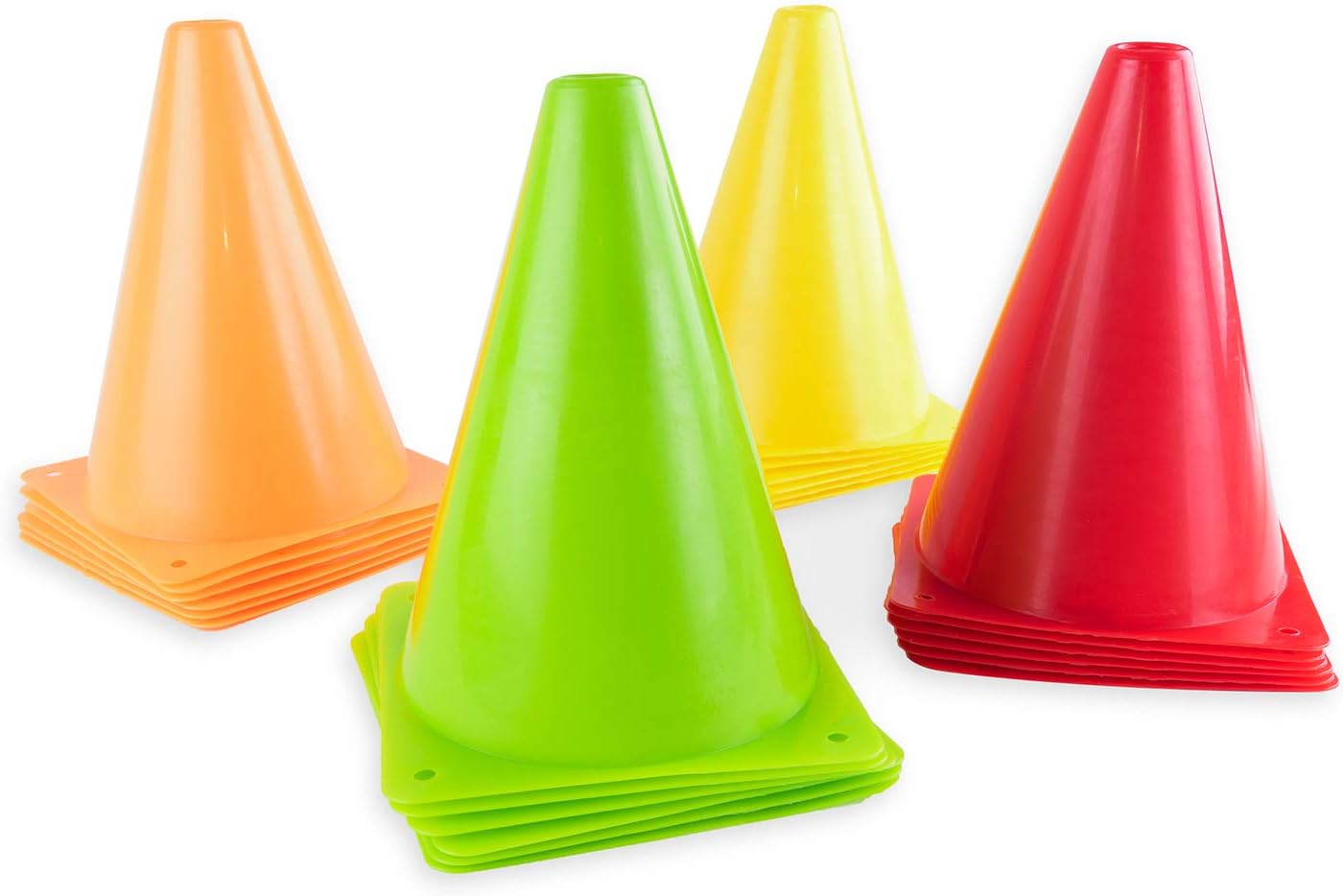 Super Z Outlet 7.5" Bright Neon Colored Orange, Yellow, Red, Green Cones Sports Equipment for Fitness Training, Traffic Safety Practice (24 Pack)