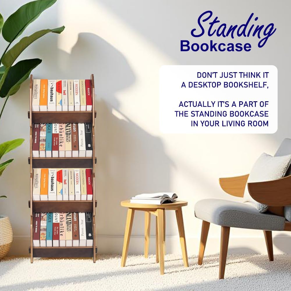 Desktop Bookshelf, Stackable Book Organizer with Handle, storage rack for CD/Magazine/File Folder, Portable Small bookshelf for Study, Living room, Kid's room, No Nails, Medium Size