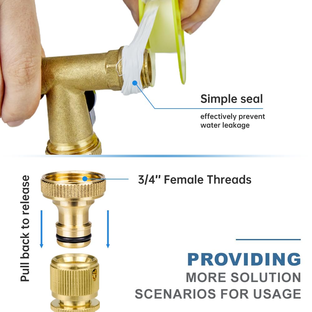 Tmok Double Taps Outdoor Water Garden Faucet 1/2" X3/4" X3/4" Double Outlet Faucet,2 Way splitter With Garden Hose Quick Connecetor,teflon taps,rubber washer for Outdoor Garden Irrigation Washing