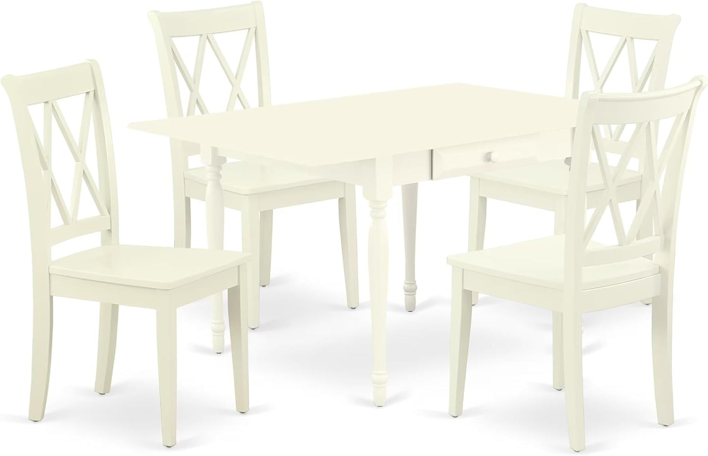 East West Furniture MZCL5-LWH-W 5 Piece Dinette Set for 4 Includes a Rectangle Dining Room Table with Dropleaf and 4 Dining Chairs, 36x54 Inch, Linen White
