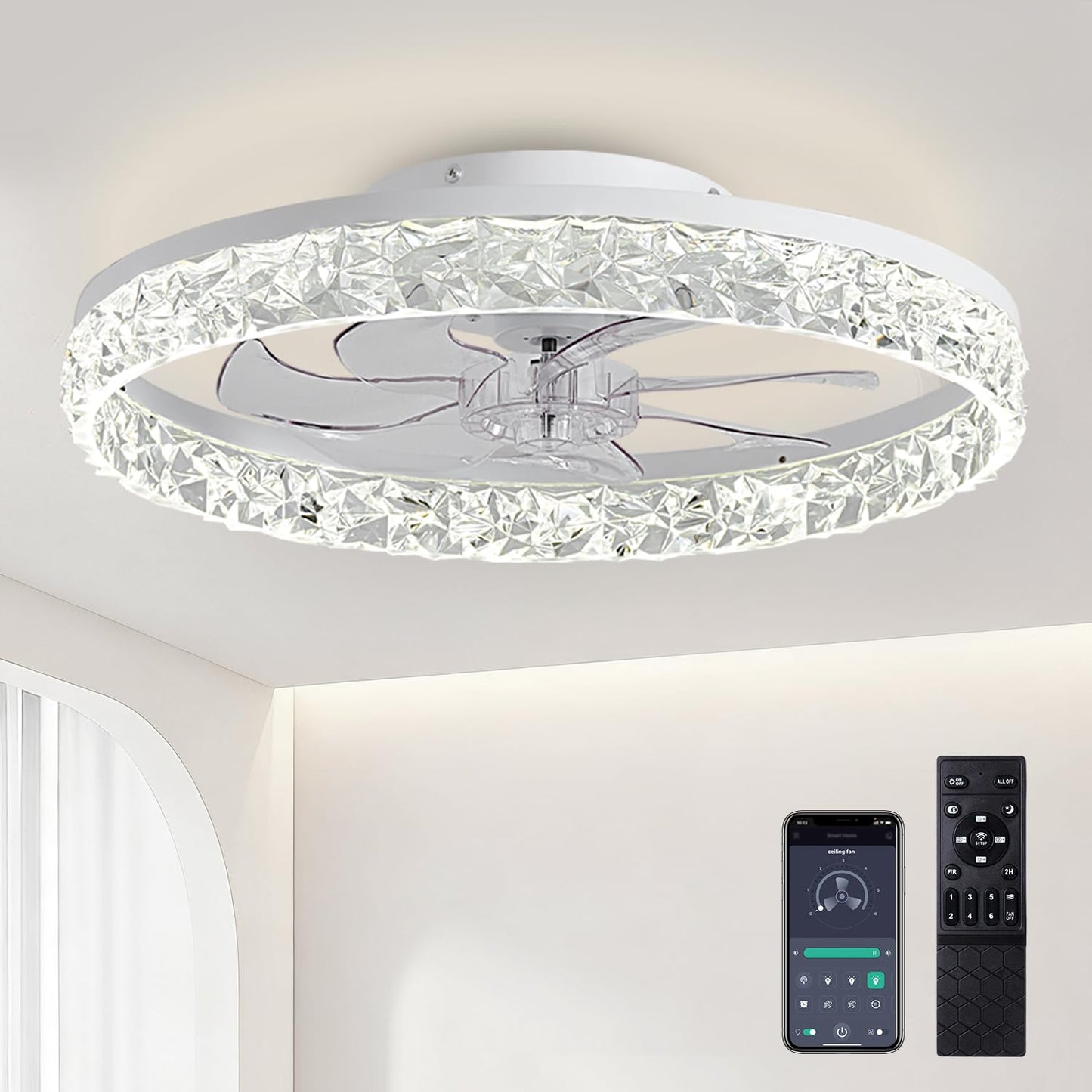 Ceiling Fans With Lights And Remote, 19.7 Low Profile Ceiling Fan With Light, 3000-6500K Dimmable, 6 Speeds And Stepless Color T
