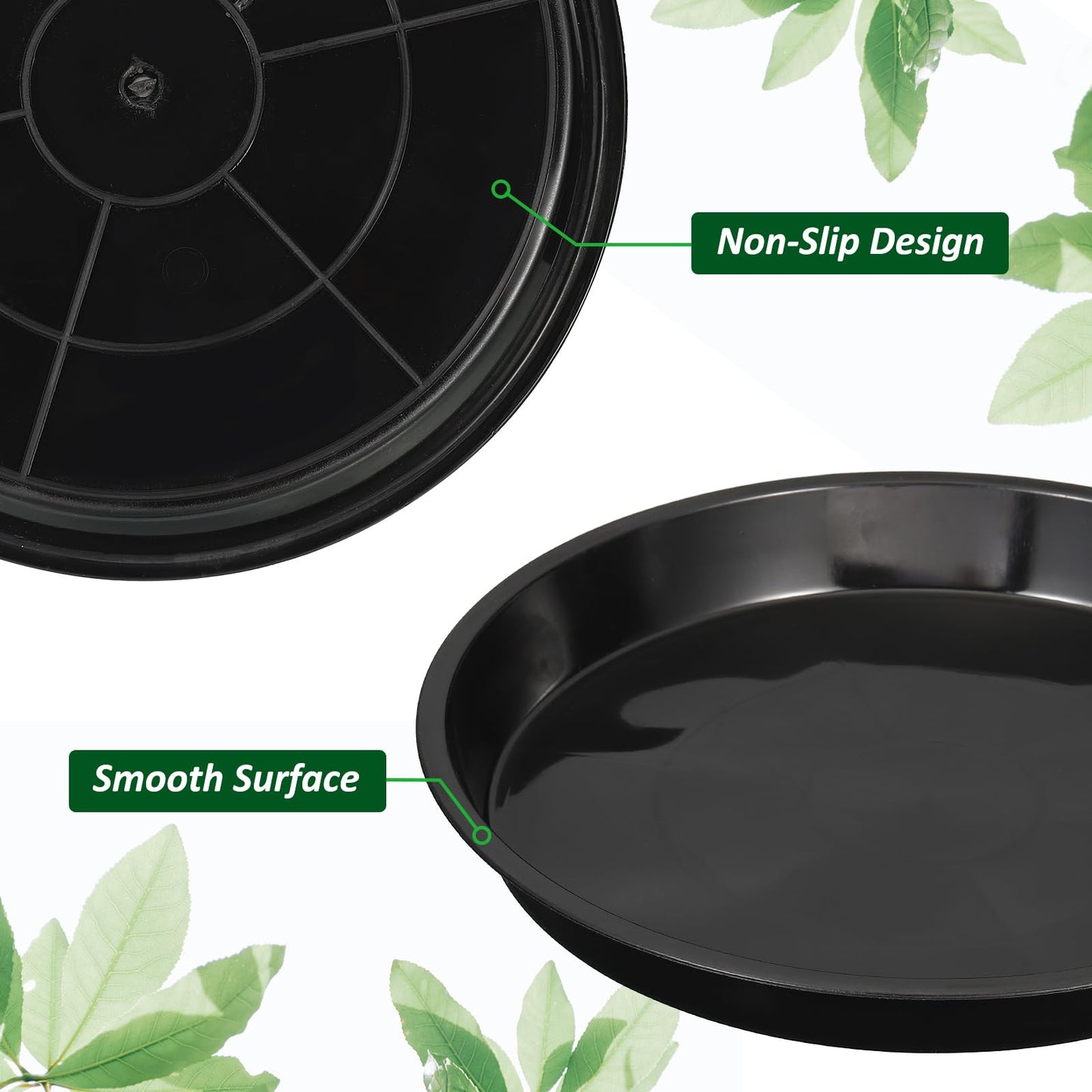 PATIKIL 3 Pack Plastic Plant Saucer, 15 Inch Plant Tray for Pots Round Plant Dish Plant Drip Trays Water Tray for Indoors Outdoors Garden, Black