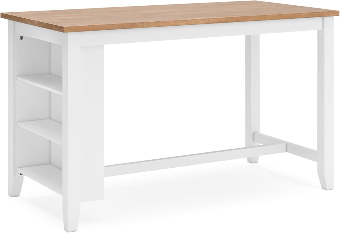 Signature Design by Ashley Gesthaven Farmhouse Counter Height Dining Table with 3 Shelves and Trestle Base, Light Brown & White