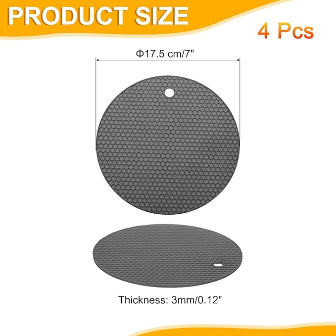 uxcell 4pcs Silicone Jar Opener Pads, 17.5cm/7" Texture Can Opener Multipurpose Round Bottle Lid Opener Non-Slip Coasters for Weak Hands Seniors Children, Gray