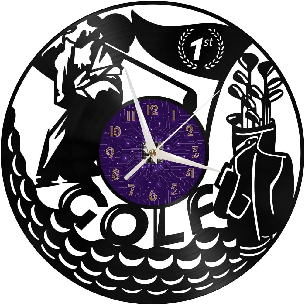 Generic Golf Decoration Vinyl Wall Clock, Vinyl Record Clock Wall Art Silent & Non-Ticking(12 inchs P-LED), Purple