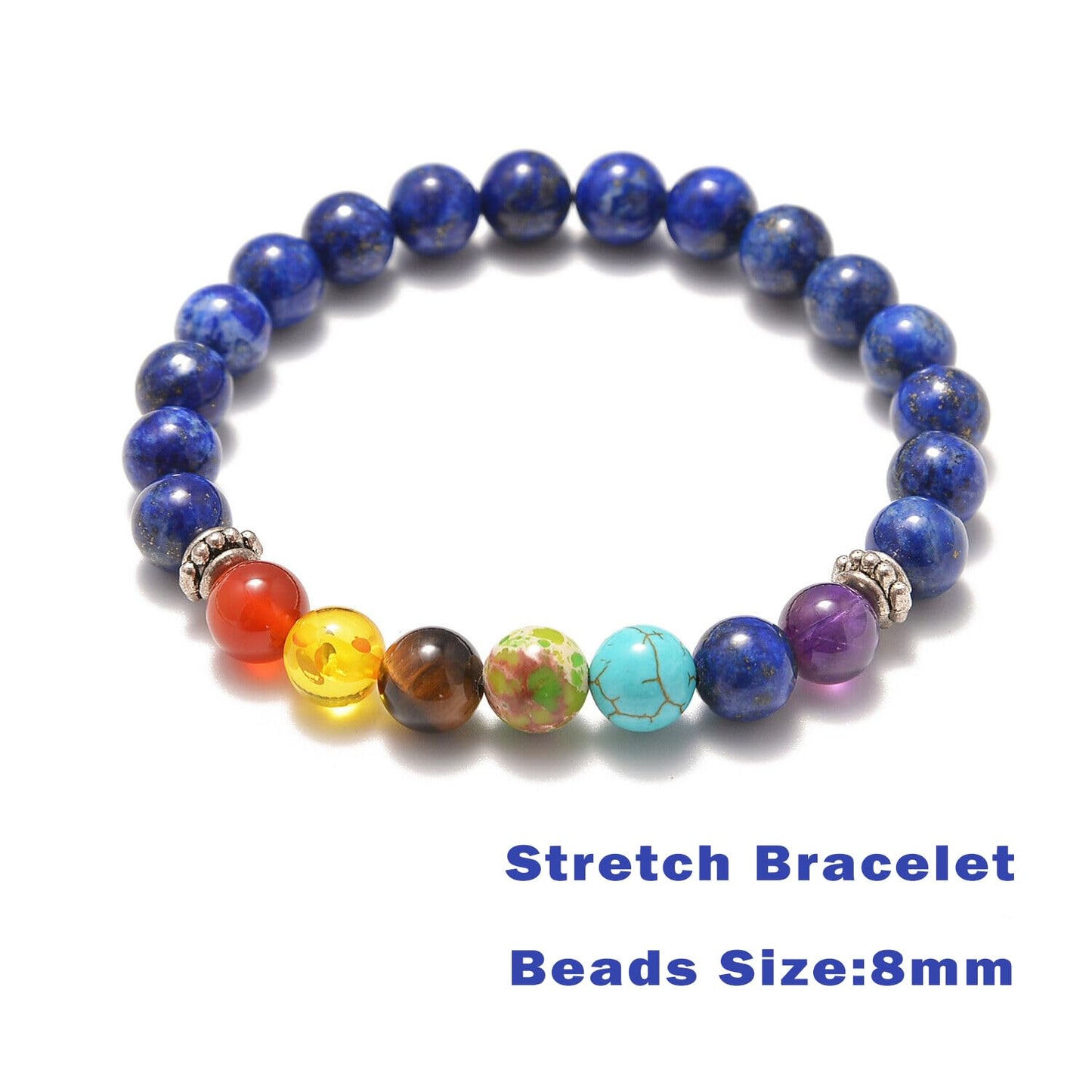 AD Beads 2Pcs His & Hers Distance Beads Bracelets Elastic Natural Stone Yoga Bracelet (7 Chakras-Lapis)