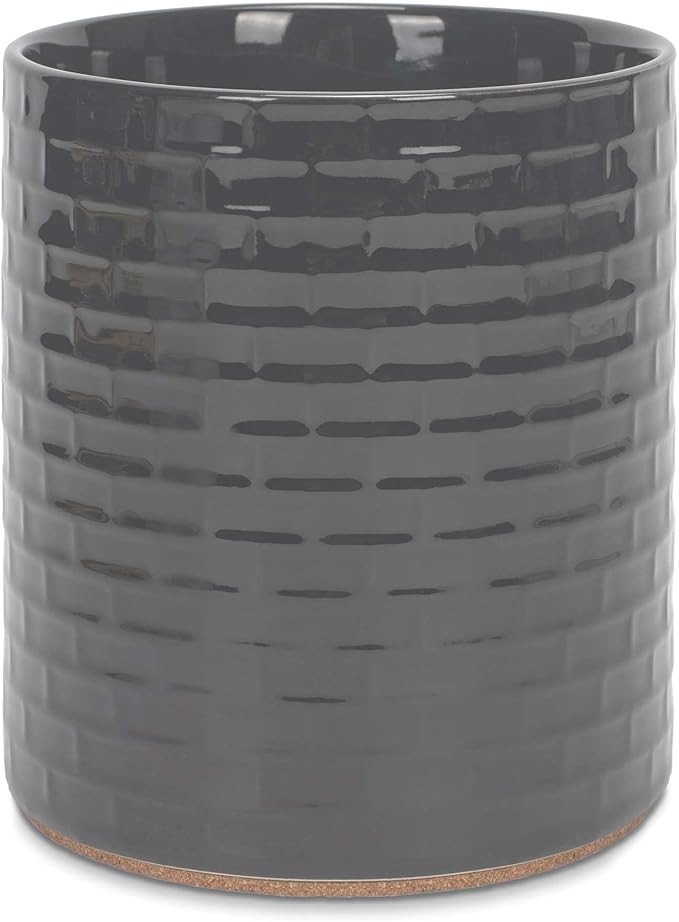 Elanze Designs Embossed Subway Tile Ceramic Stoneware Cork Bottom Kitchen Utensil Holder, Grey