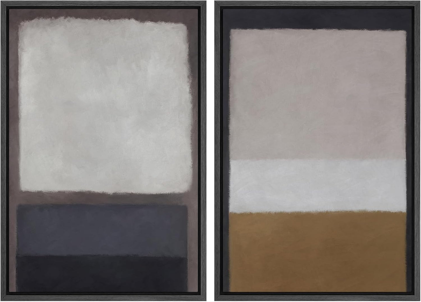 SIGNWIN Framed Canvas Print Wall Art Set Gray Brown Pastel Geometric Color Blocks Abstract Shapes Illustrations Art Contemporary Decorative for Living Room, Bedroom, Office - 24"x36"x2 Black