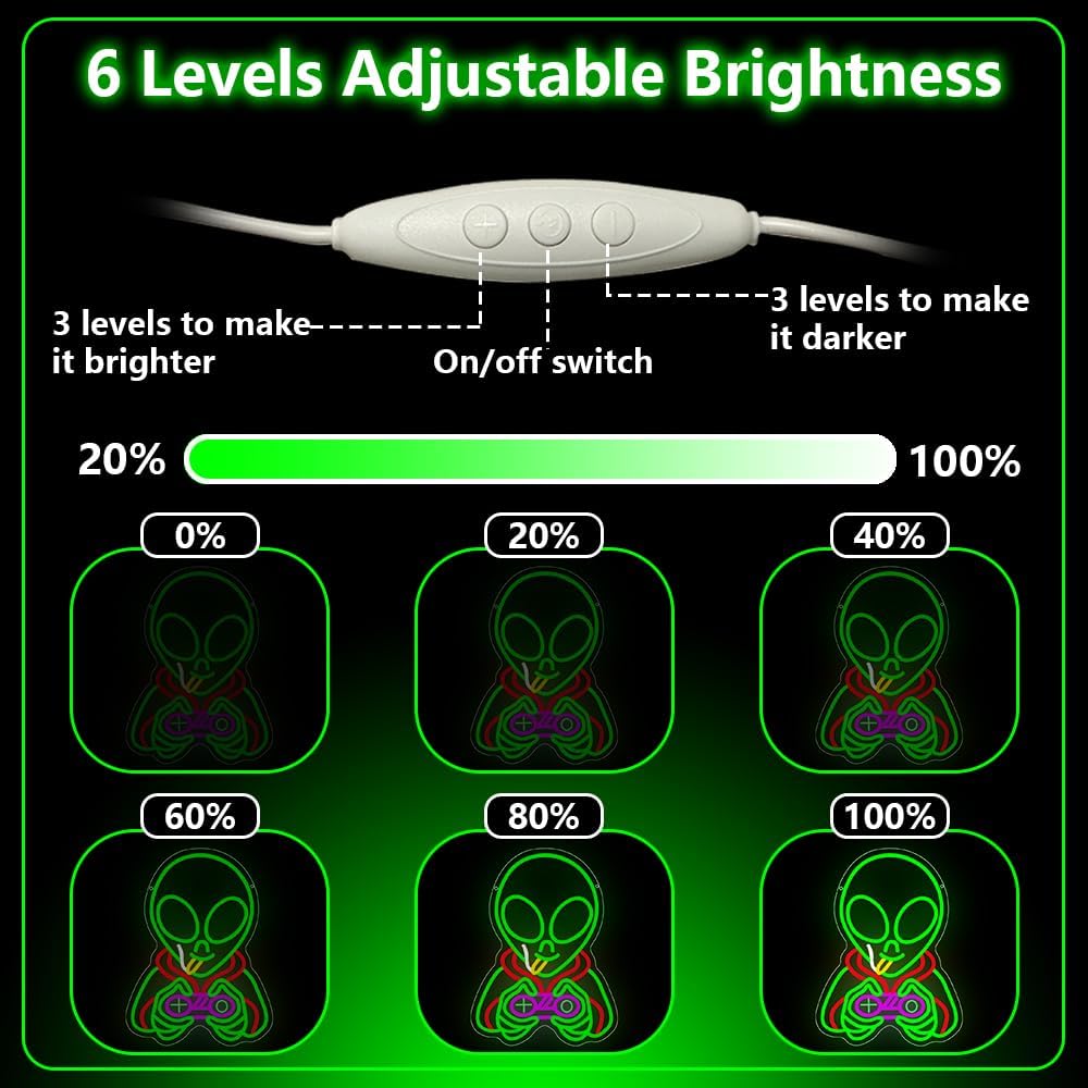 Green Alien Gamr Neon Sign,Gaming Dimmable LED Light Signs for Wall Art Decor,Game Room Backdrop for Bar Bedroom Club Party Man Cave,Alien Gift for Boys Teen Men USB Powered（ 15.8"* 11.9"）