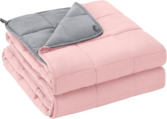 yescool Weighted Blanket for Adults (12 lbs, 48" x 72", Pink Grey) Cooling Heavy Blanket for Sleeping Perfect for 110-130 lbs, Twin Size Breathable Blanket with Premium Glass Bead, Machine Washable