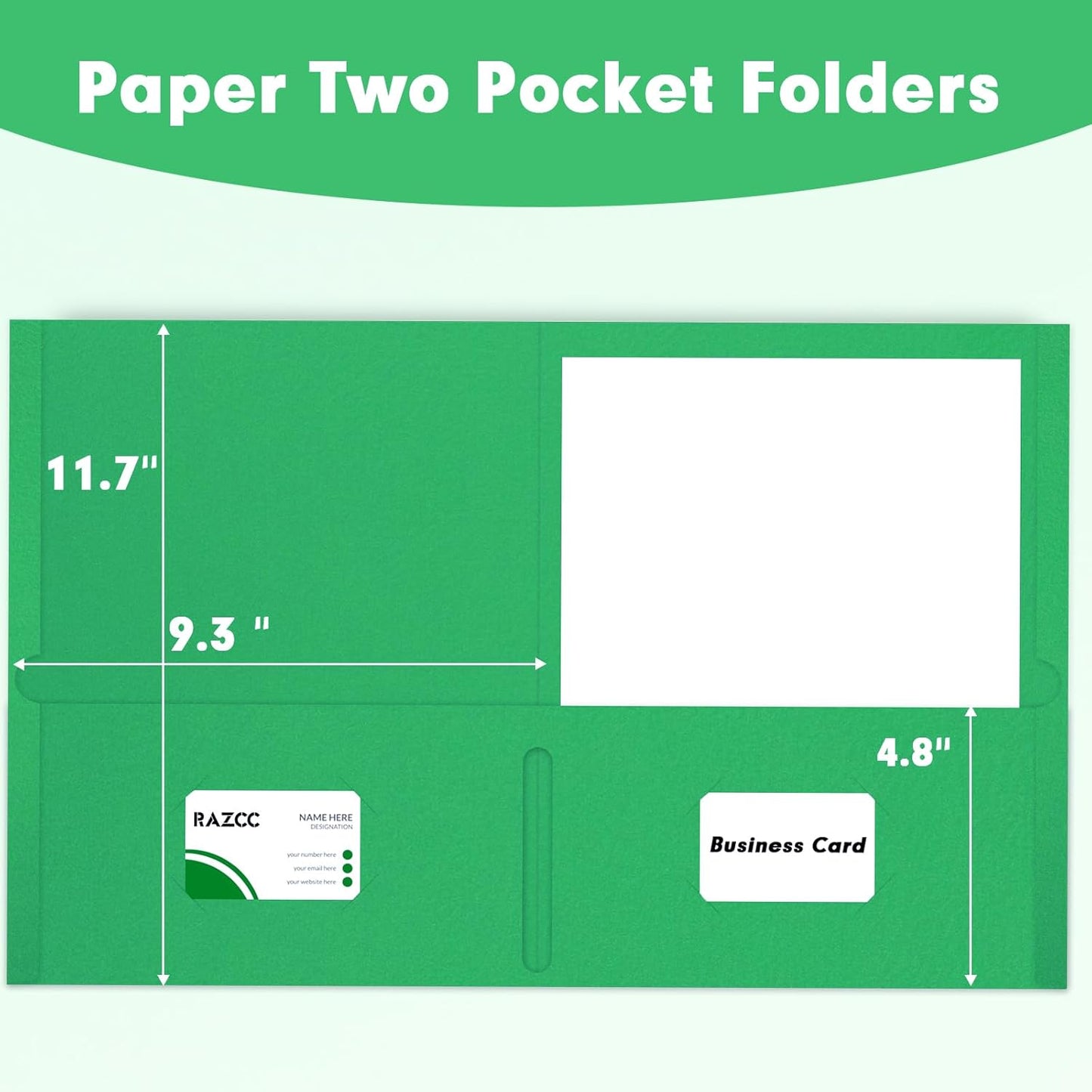 50 Pack 2 Pocket Folders - Letter Size, Green