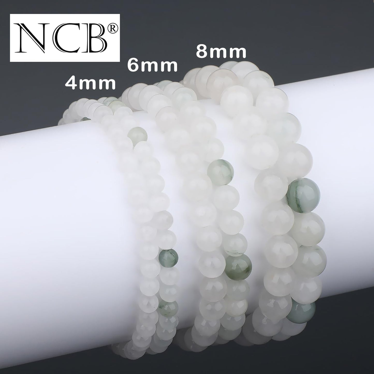 NCB 2-Piece 4mm Natural Crystal Gemstone Stretch Bracelets – ﻿Tianshan Jade, White Jade Handmade Reiki Energy Healing Jewelry for Meditation,Yoga, Unisex