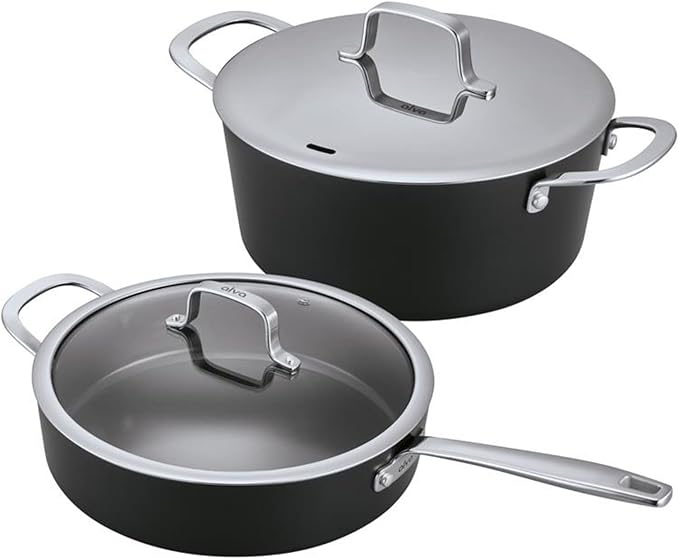 Alva Maestro 2-Piece Ceramic Nonstick Cookware Set – 4QT Sauté Pan + 4.5QT Stock Pot + Lids – No PTFE, PFOA, PFAS, Induction & Oven Safe to 400°F, Healthy, Easy-Clean Essentials for Daily Cooking