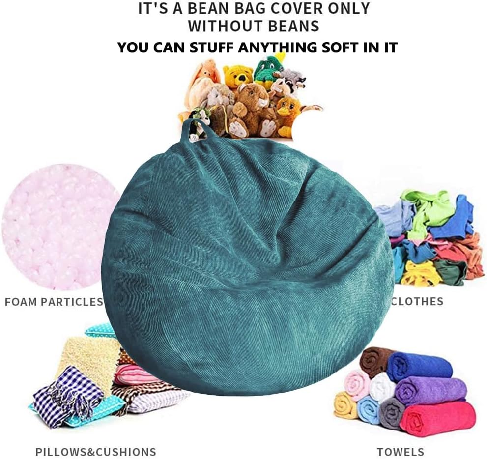Kisoy Bean Bag Chair Cover (No Filler) Stuffed Animal Storage Bean Bag Cover Pets Dogs/Cats Lazy Beds. Washable Ultra Soft Corduroy Stuffed for Organizing Plush Toys or Textile, Sack Bean Bag