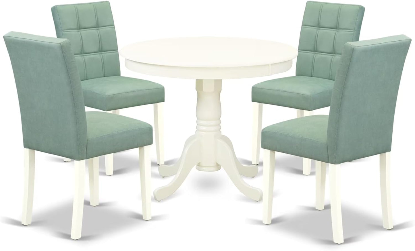 East West Furniture ANAS5-LWH-43 5 Piece Dinner Table Set contain A Wooden Table and 4 Willow Green Polyester Fabric Kitchen Chairs with Stylish Back- Linen White Finish
