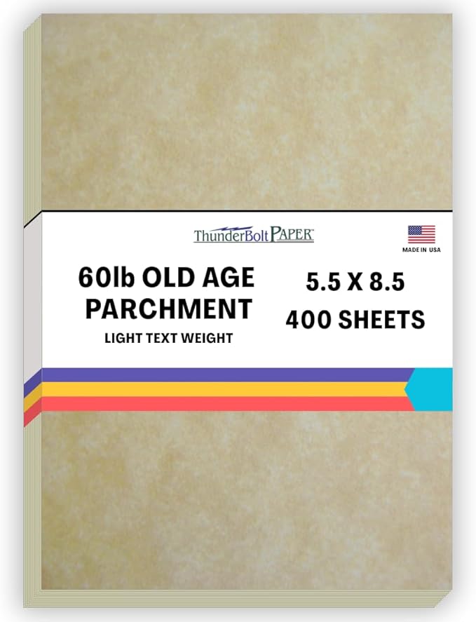 400 Old Age Parchment 60# Text (=24# Bond) Paper Sheets - 5.5 X 8.5 Inches Half Letter | Flyer Size - 60 Pound is Not Card Weight - Vintage Colored Old Parchment Semblance