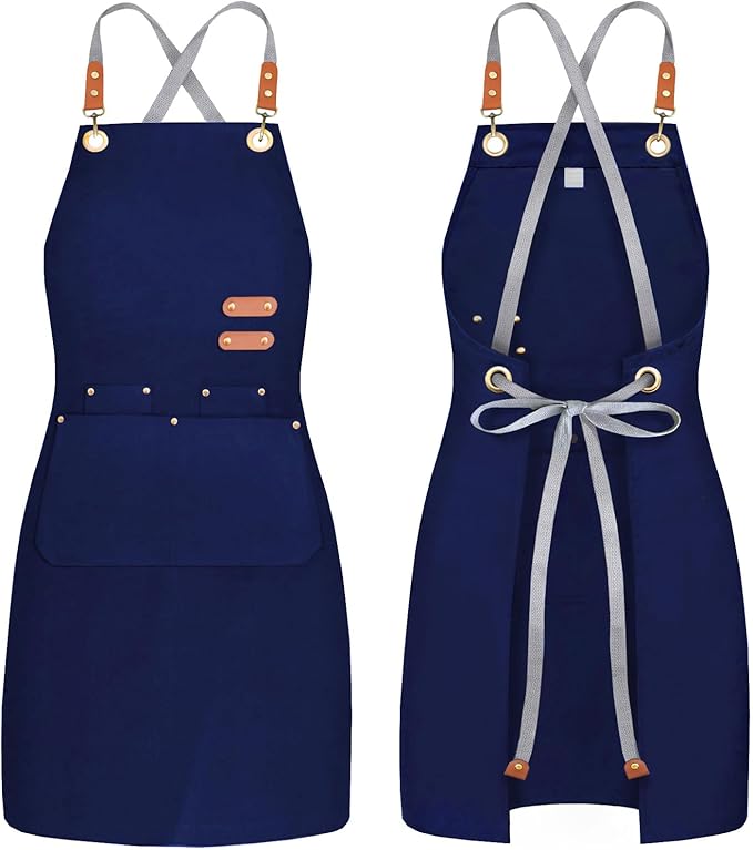 chef apron bib tool apron for man woman cross back straps with 4 pockets for kitchen cooking gardening baking working
