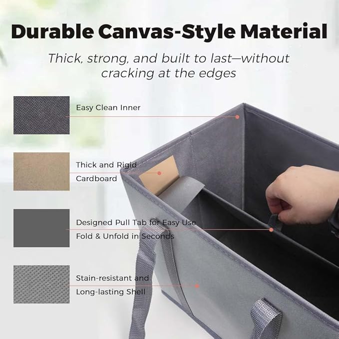 DOUKE Reusable Grocery Tote Bags, 3-Pack Heavy Duty Reusable Shopping Bags with Long Handles, Large Box Shape Tote Bags to Stand Up, Stay Open, Fold Flat (Gray)