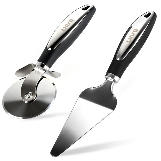 Usuit Premium Pizza Cutter Wheel and Server Set – Sharp Stainless Steel Slicer & Pie Server – Professional Dough Roller and Pastry Cutting Tools for Family Gatherings and Kitchen Parties
