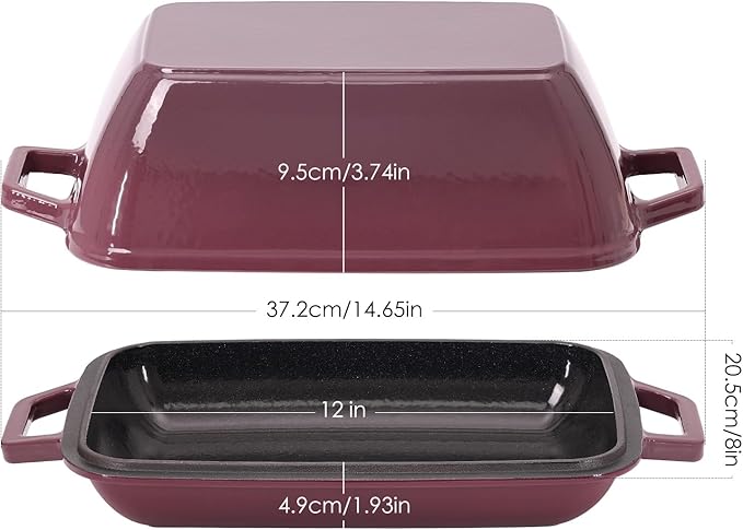 Cast Iron Dutch Oven for Bread Baking 12x8 Inch Enameled Bread Oven with Lid 6QT Cast Iron Bread Dutch Oven for Sourdough，Magenta