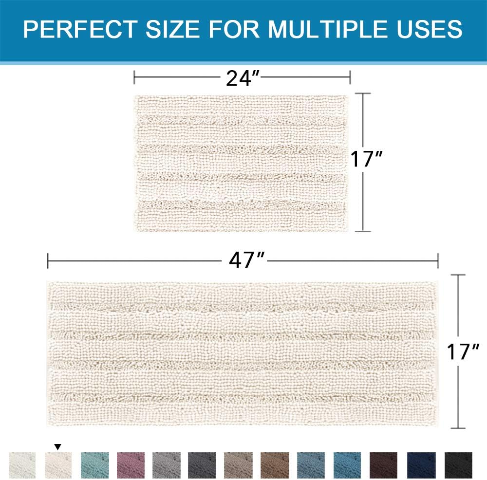 H.VERSAILTEX Extra Thick Striped Bath Rugs for Bathroom 2 Piece Bathroom Set Anti-Slip Bath Mats Soft Plush Shaggy Mat Living Room Bedroom Mat Floor Water Absorbent (Ivory, 47" x 17"/17" x 24")