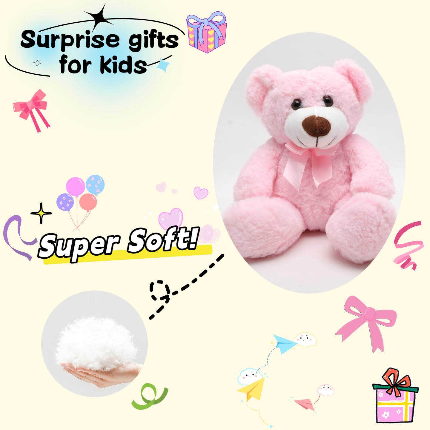 unsnurnoch 14" Pink Teddy Bear Plush Toy, Soft & Cuddly Teddy Bear Stuffed Animal with Cute Bow, for Girls, Girlfriends, Ideal for Valentine’s Day, Birthday, Christmas