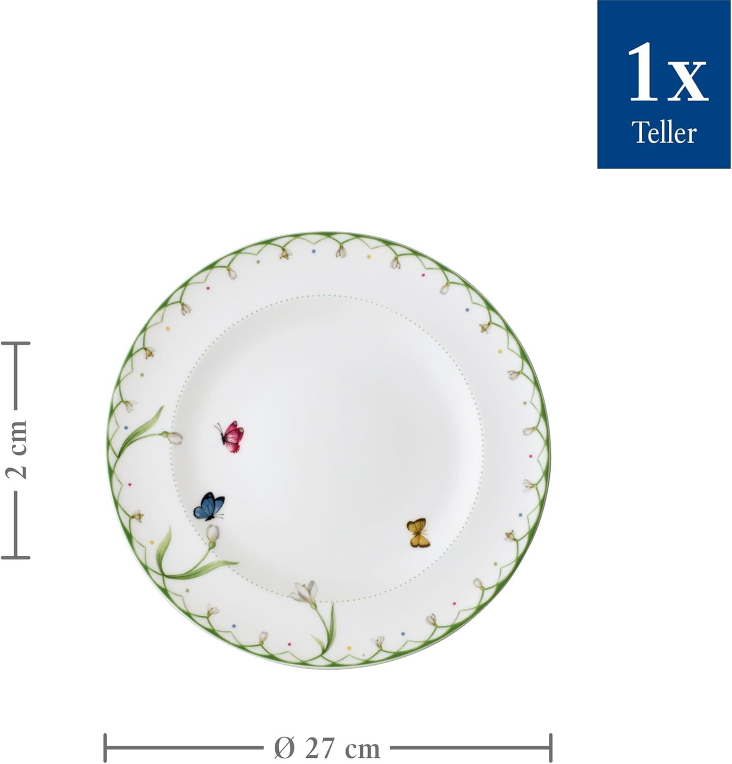 Villeroy & Boch Colorful Spring Dinner Plate, 10.5 in, Premium Porcelain, White/Colored