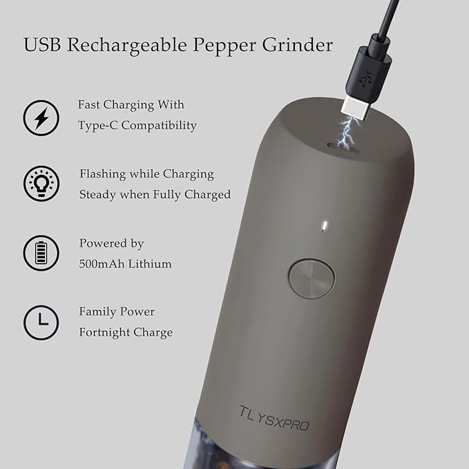 Electric Salt and Pepper Grinder Set, USB Rechargeable, Automatic Salt and Pepper Mill Grinder with Adjustable Coarseness, Electric Salt Shakers, LED Light, Refillable (2 Packs, Buttercream)