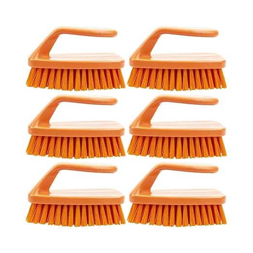 SPARTA Scrub Brush with Iron Shaped Handle and Stiff Bristles, Heavy Duty Scrubber Brush for Kitchen, Bathroom, Shower, Tile, Sink, Carpet and Bakepans, Polypropylene, 6 Inches, Orange, (Pack of 6)