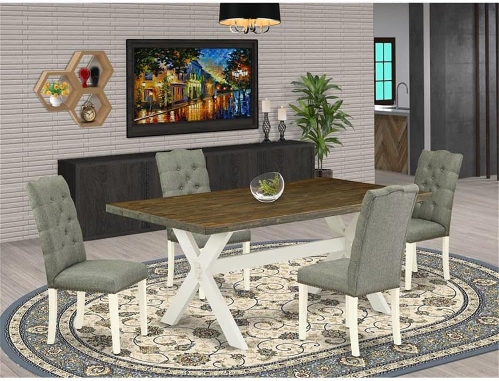 East West Furniture X077EL207-5 5 Piece Dining Table Set for 4 Includes a Rectangle Kitchen Table with X-Legs and 4 Gray Linen Fabric Parson Dining Chairs, 40x72 Inch, Multi-Color