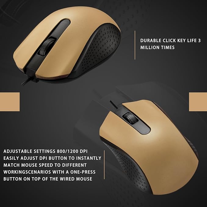 Bonuci 30 Pack USB Wired Mouse 3 Button Corded Computer Mice Bulk USB Mouse for PC Desktop, Laptop, Office, School, Classroom Use(Gold)