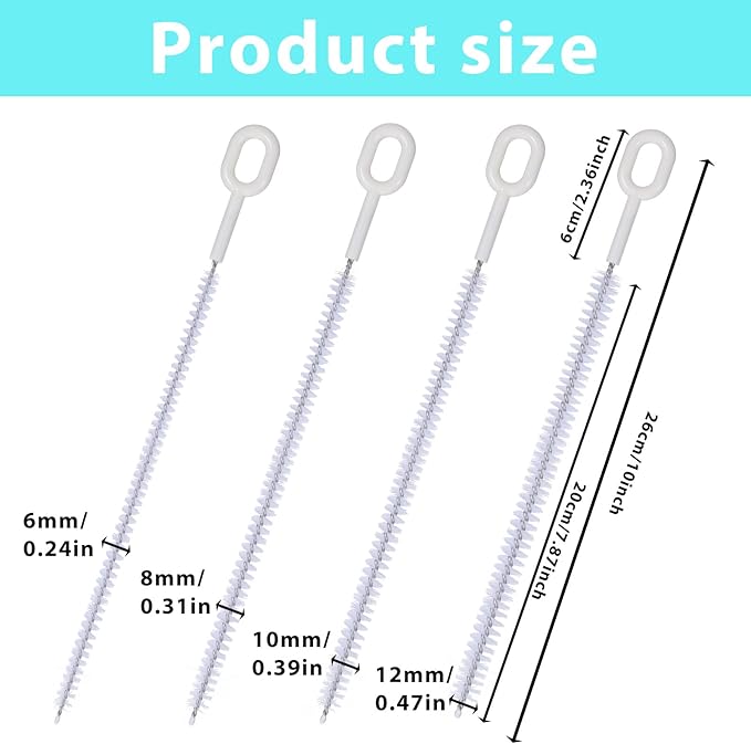 4 Pcs Straw Clean Brush, Extra Long 10 Inch for Cleaning Tumbler with Handle, Straw Tube Brushes for Cleaning Water Bottles