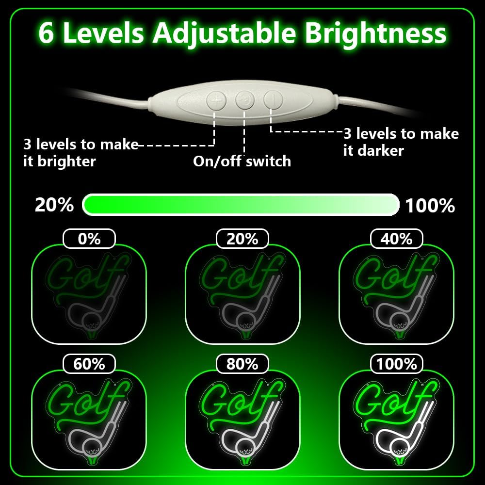Golf Neon Sign,Sport Dimmable LED Light Signs for Wall Art Decor,Masters Golf Ball Backdrop for Bar Office Bedroom Club Party Man Cave,Gift for Men Women USB Powered（12.3"*11.9"）