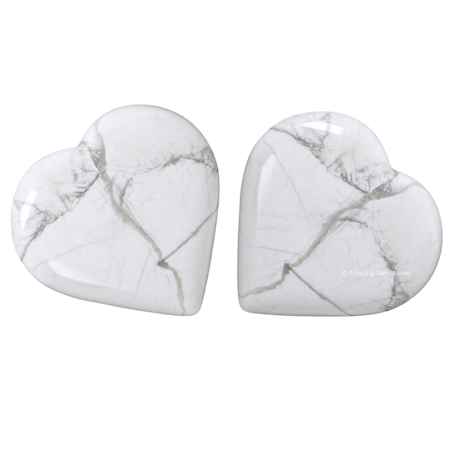 Amazing Gemstone Howlite Stone Heart - Pack of 2 Crystal Heart Stones Rocks - Corazones De Piedra Crystals and Healing Stones Heart Shaped Crystal - Stocking Stuffers Gifts