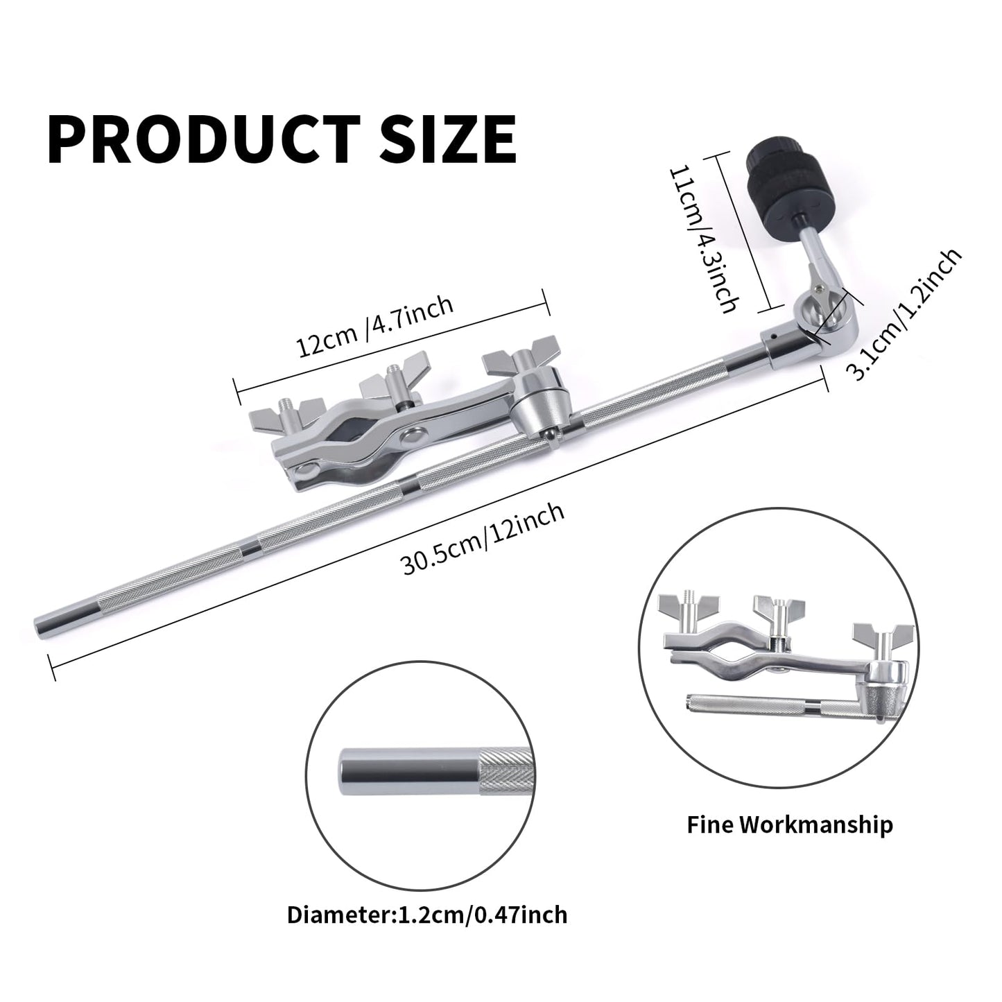 Seteol Cymbal Boom Arm Holder With Clamp, L-Arm Rod With Bracket Holder Extension Arm Attachment, Cymbal Stand Mount For Drum Ha